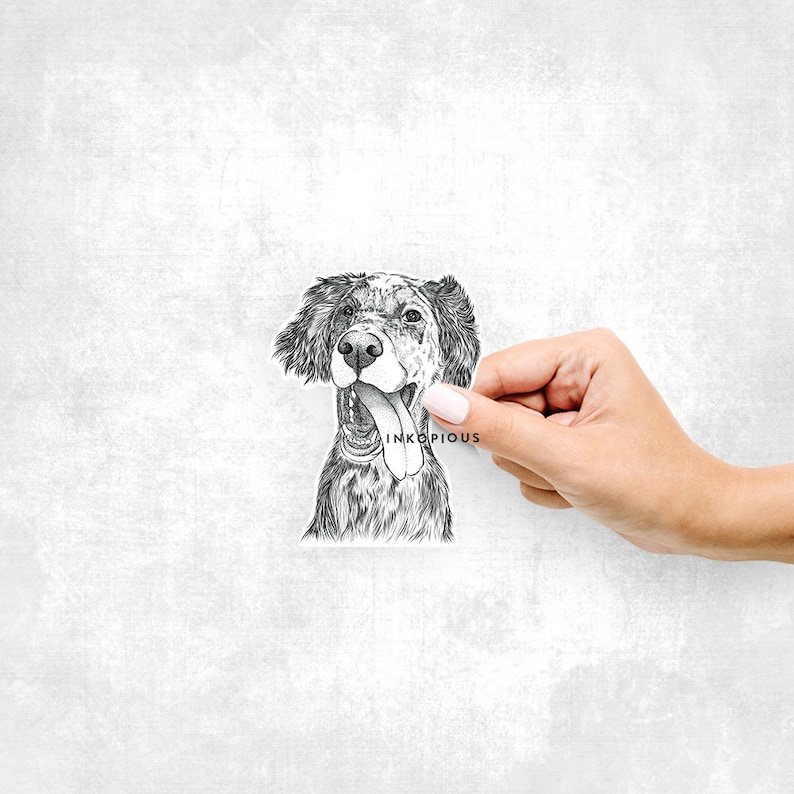 May include: Black and white illustration of a dog with its tongue sticking out. The dog is looking to the right and has a happy expression.
