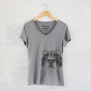 Booze the German Shorthaired Pointer - Women's Modern Fit V-neck Grey - Dog Mom Shirt, Dog Lover Gift, German Shorthair Pointer, GSP Shirt