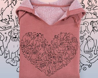 Heart Full of Dogs and Cats - Cali Wave Hooded Sweatshirt - Dog Lover, Love Dogs Sweatshirt, Dog Mom Hoodie, Valentines Gift