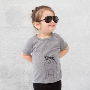 Higgins the Nerd Pug Dog Shirt - Kids Dog Tshirt - Animal Glasses T Shirt - Children Girl Boy Unisex Clothing