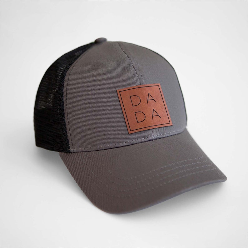 DADA Boxed Trucker Hat First Time Father's Day Gift, Vegan Leather Patch, Organic Eco-Friendly Charcoal/Black