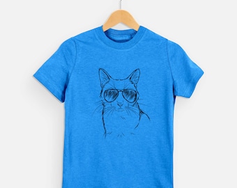 Maverick the Cool Kitty Cat - Kids Tshirt - Animal Glasses T Shirt - Children Girl Boy Unisex Clothing