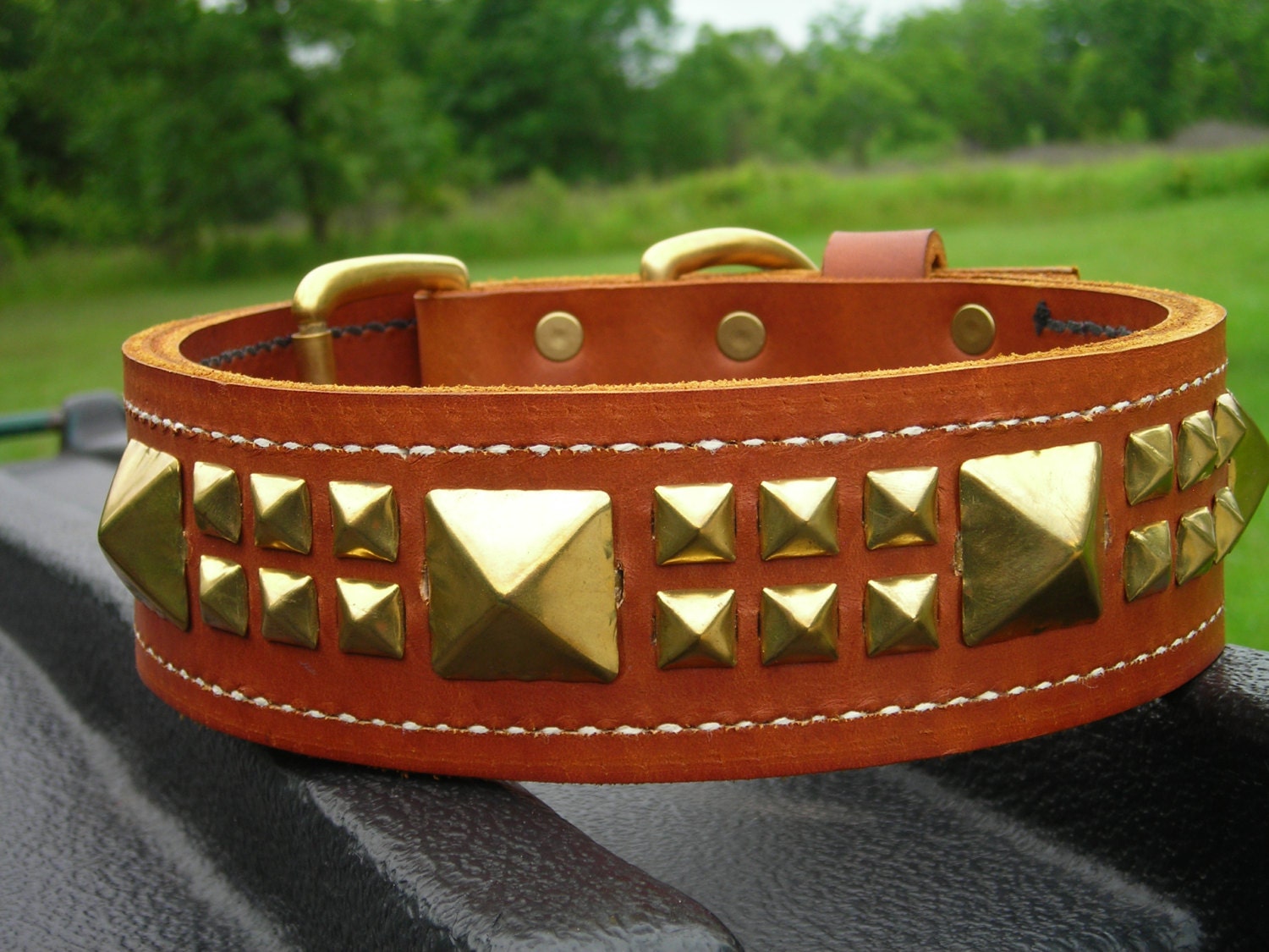 Light Brown Leather Dog Collar with Small and Large Brass Etsy.de