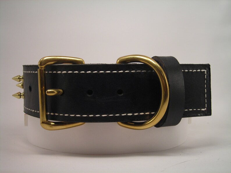 Black Genuine Leather Dog Collar With Solid Brass Hardware Etsy