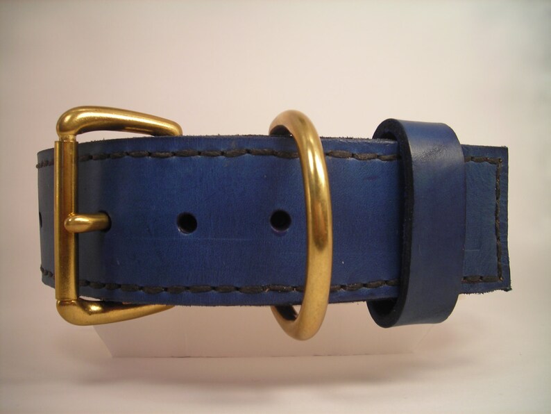 Genuine Leather Dog Collar blue With Yellow Stone Inset to - Etsy