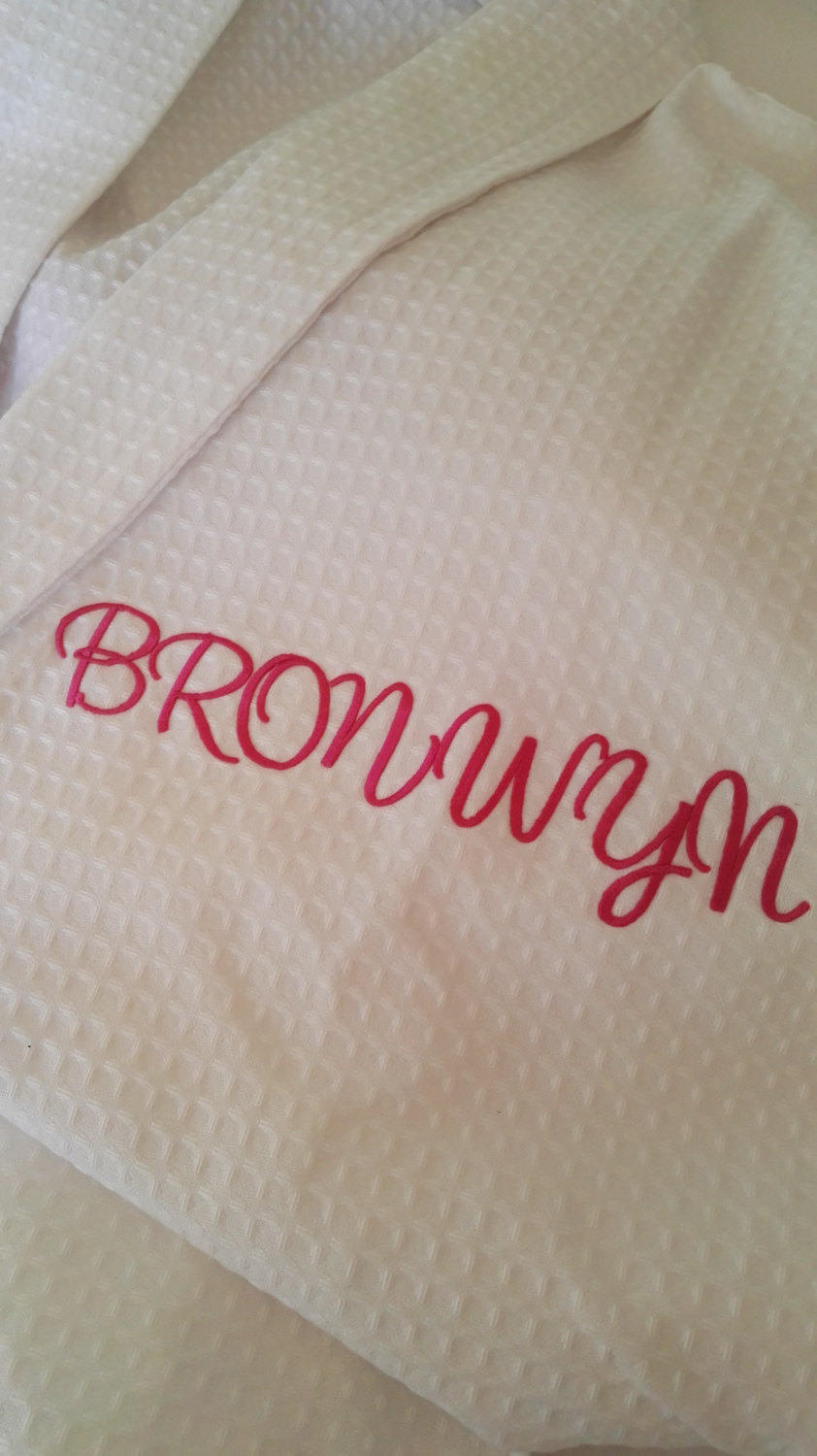 Buy Customised Waffle Bridal Bathrobes SILVER Embroidery. Bride Robe