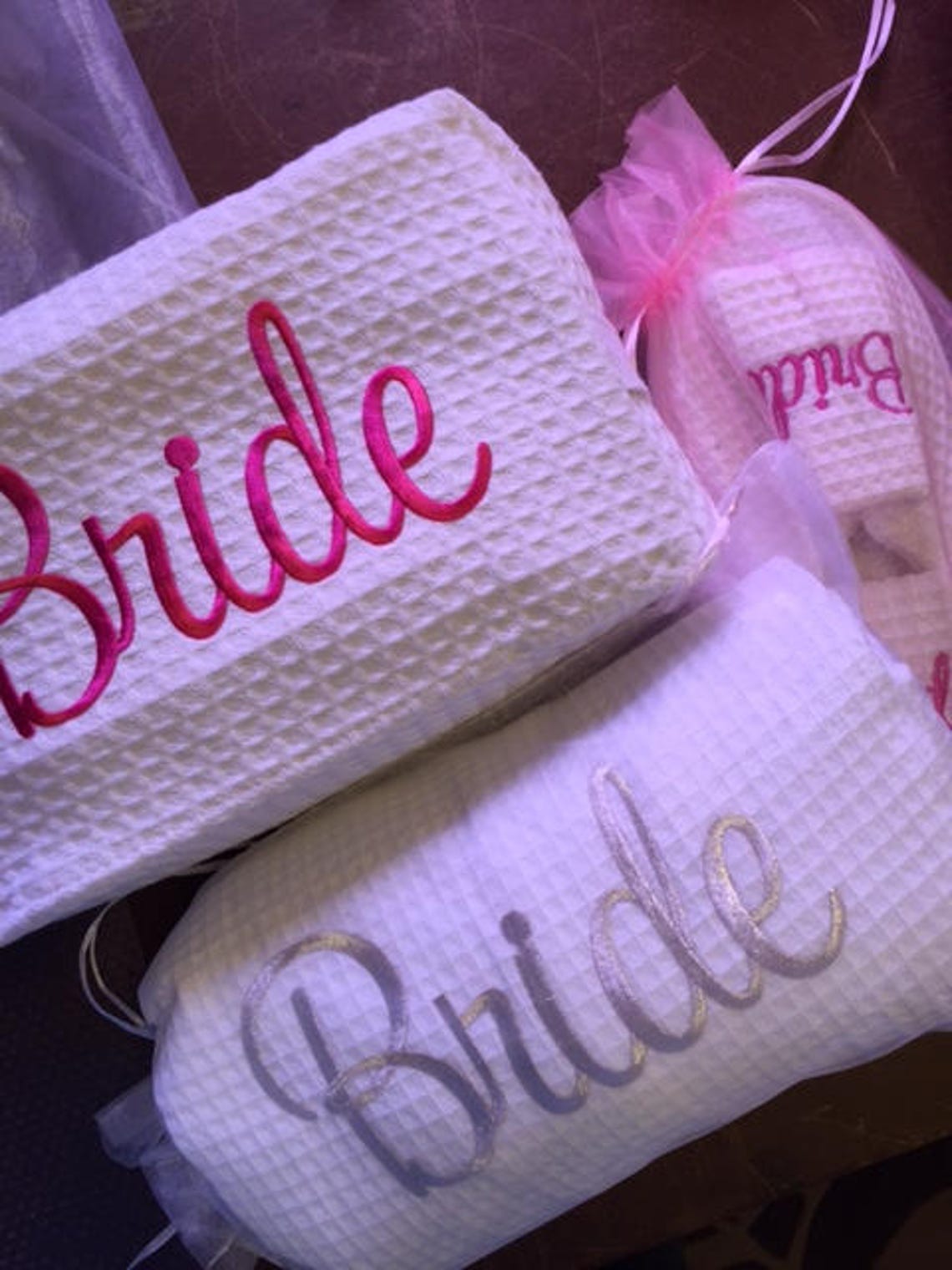 Buy Customised Waffle Bridal Bathrobes SILVER Embroidery. Bride Robe