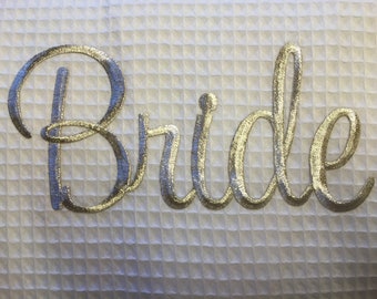 WAFFLE BRIDE ROBE. Gorgeous gift for the new Bride to Be, perfect wedding day attire. Silver  Embroidery.