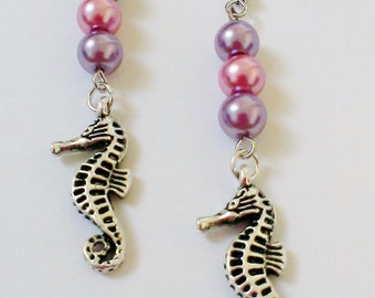 Seahorse Earrings, Ocean Jewelry, Dangling Earrings, Beaded Charm Earrings, Seahorse Charms, Sassy Earrings, Nautical Jewelry, Under the Sea