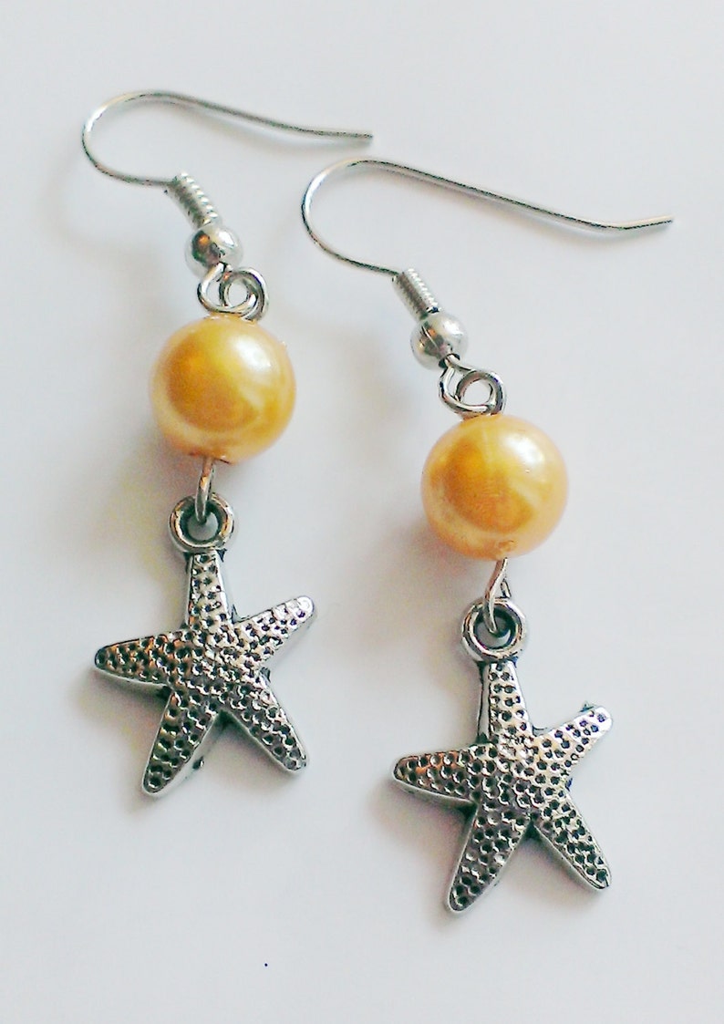 Starfish Earrings Beaded Earrings Charm Earrings Dangle Etsy