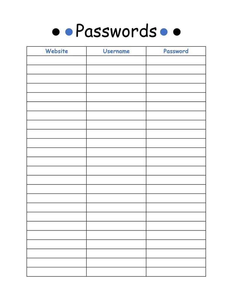 Password Tracker Printable Tracker Sheets Instant Download - Etsy