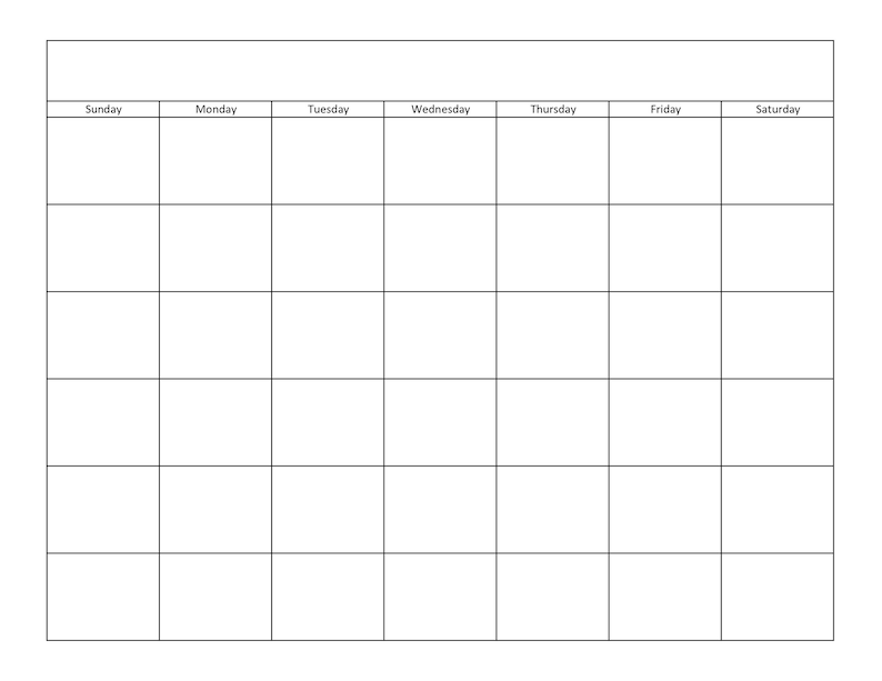 Blank Calendar Printable Monthly Calendar Sheet Instant Etsy