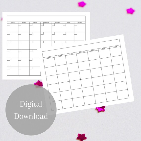 Blank Calendar Printable Monthly Calendar Sheet Instant | Etsy