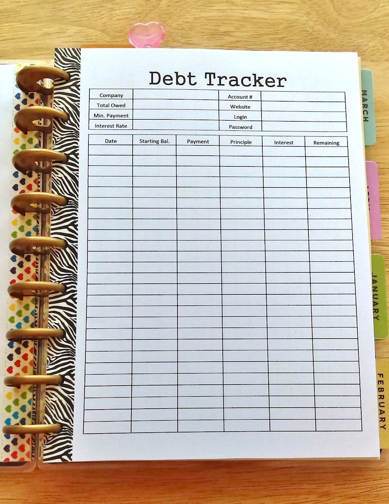 Daily Planner Insert Bills and Debt Tracker Happy Planner Etsy
