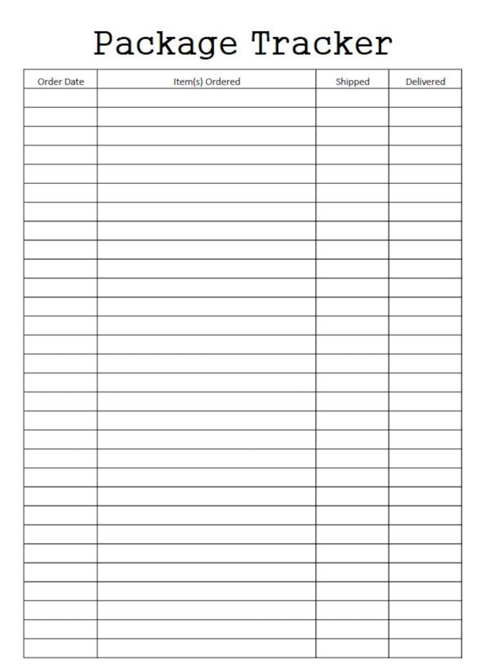 Package Tracker Printable Tracker Sheets Instant Download Etsy