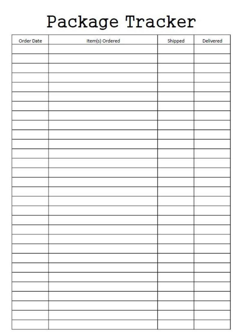 Package Tracker Printable Tracker Sheets Instant Download - Etsy
