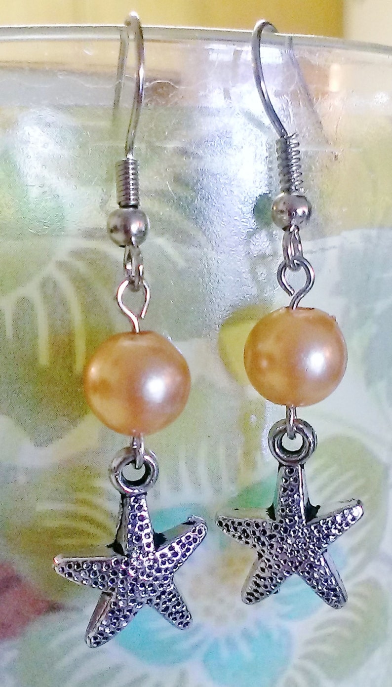 Starfish Earrings Beaded Earrings Charm Earrings Dangle Etsy