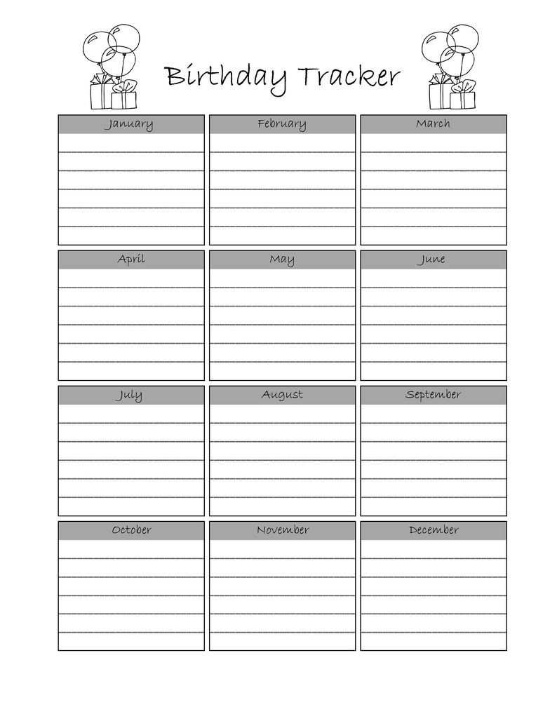 Birthday Tracker Printable Printable Word Searches