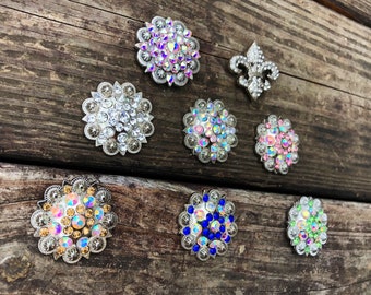 Beautiful Crystal and Rhinestone Conchos for Leather and Wood