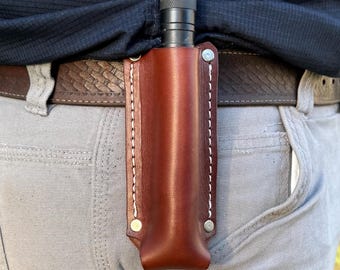 Leather Flashlight Holster for Terralux, Streamlight, Maglite Mini, and other AA Battery Flashlights