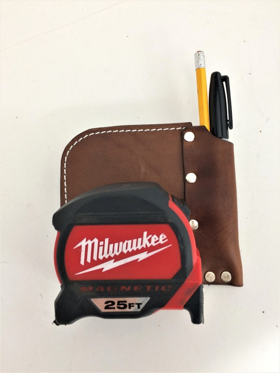 Leather Tape Measure Holder with Belt Clip and Pencil Pocket Etsy