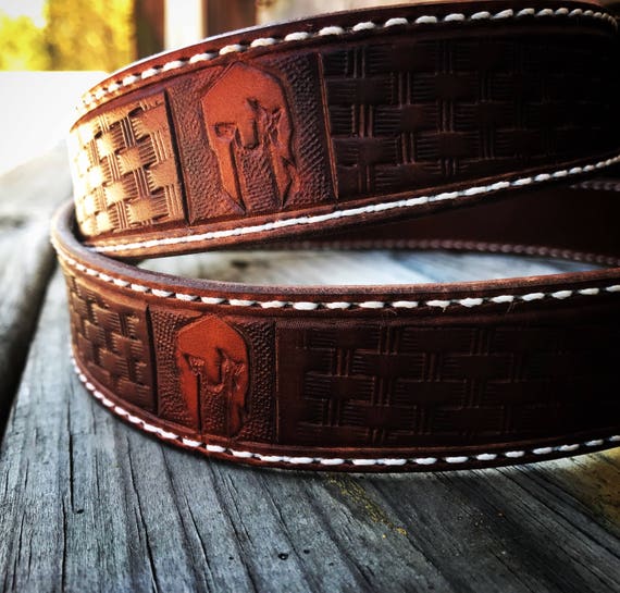 Handtooled Stitched Custom Basketweave Belt | Etsy