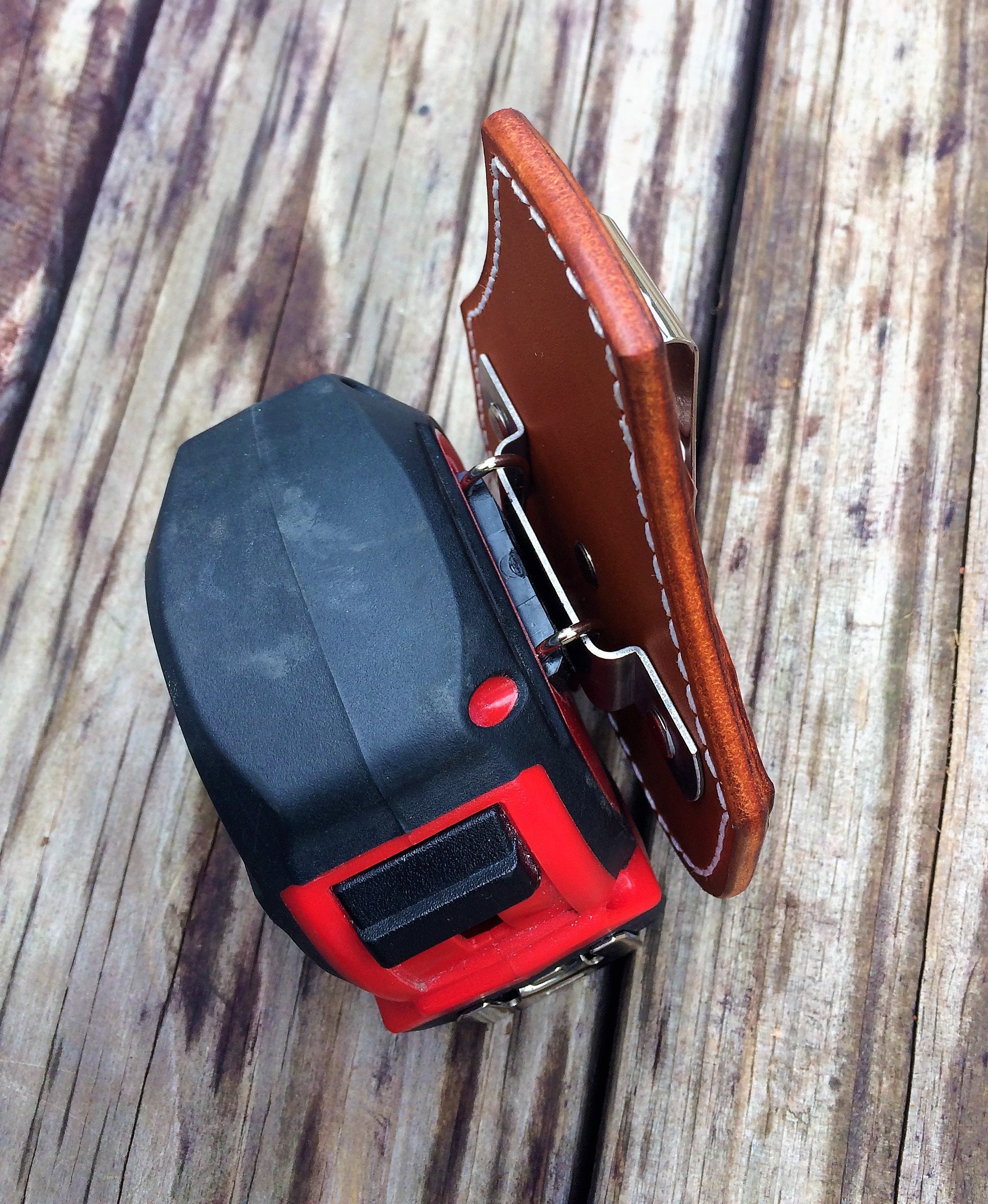 Low Profile Leather Tape Measure Holder – Fits 2 Belts, Made In USA