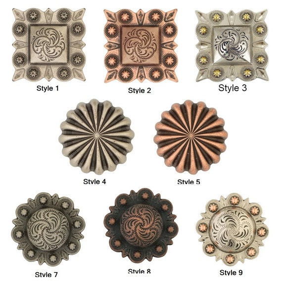 50 Pieces 9mm Antique Copper Flower Conchos For Leather Craft, Rivet Back Studs For Belts, Jackets, And Saddles
