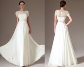 Custom Made Long Embroidered Lace Top Wedding Dress  01140807