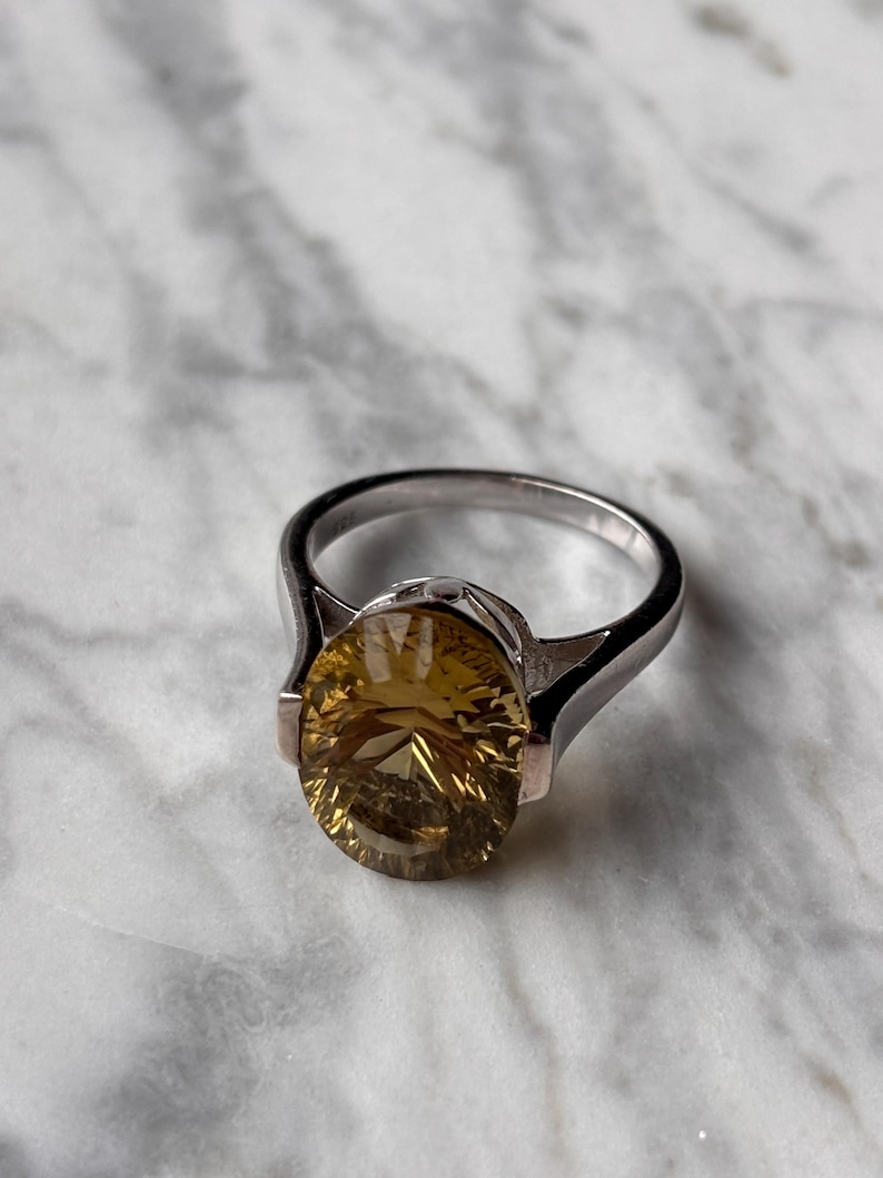 Vintage Sterling Silver 925 Ring, Large Oval Citrine Gemstone, Statement Cocktail Ring immagine 3