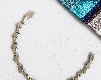 Bracciale vintage italiano in argento sterling 925 con delfino, bracciale a maglie con figura di vita marina, gioiello unisex