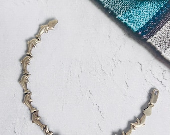 Italienisches Vintage Sterling Silber Delphin Armband 925 Italien, Figural Sea Life Link Armband Unisex Schmuck
