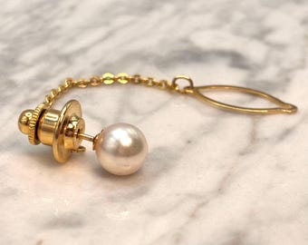 Vintage japansk pärlslipsnål 18K 750 massivt guldnål klassisk design förgylld kedja herrsmycken juni födelsedag