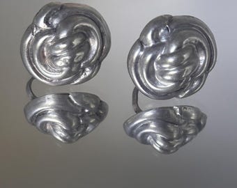 Mexican Mid Century Vintage Sterling Silver Mexico Marked Chunky Textured Handmade Artisanal Bold Sculptural Screw Back Earrings