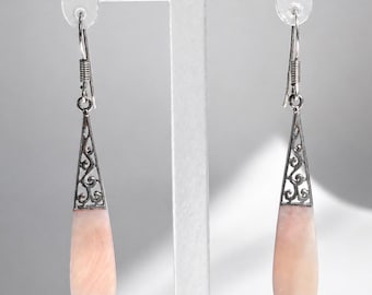 Filigree Pink Mother of Pearl 925 Sterling Silver Drop Earrings – Boho Festival Jewellery