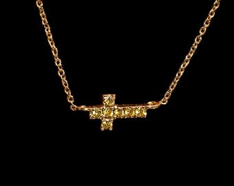Yellow Diamonds 18ct Solid Gold Cross Integrated Necklace Choker 750 Jewellery