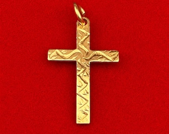 Vintage 1971 Georg Jensen 9ct Solid Yellow Gold Diamond Cut Cross Pendant Fully Hallmarked London
