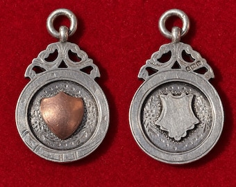 1928 Vintage Heavy Solid Sterling Silver 925 Rose Gold Accent Double Sided Albert Chain Fob Pendant Personalisable