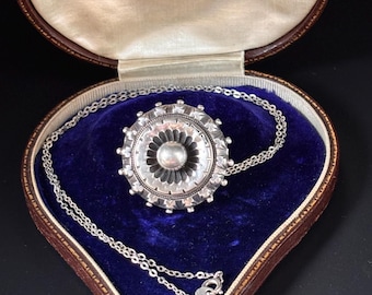 1884 Antique Victorian Solid Sterling Silver Fully Hallmarked Multifunctional Brooch Pendant Necklace 47cm Chain