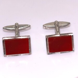 Gemelos vintage de plata de ley con cornalina de 1982, totalmente contrastados / Gemelos rectangulares con piedra roja / Joyería minimalista retro para hombre