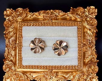 9ct Solid Yellow Gold Large Polished Sculptural Flower Statement Stud Earrings