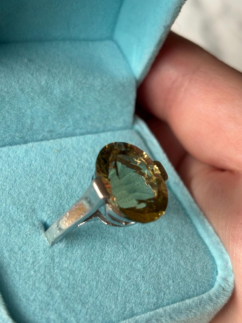Vintage Sterling Silver 925 Ring, Large Oval Citrine Gemstone, Statement Cocktail Ring immagine 9