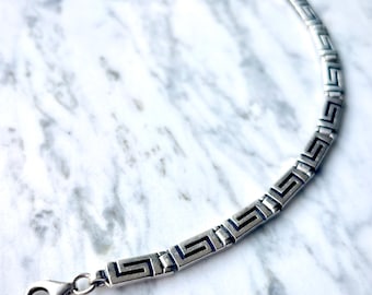 Greek Key 925 Sterling Silver Bracelet Meander Link Bracelet, Unisex Bracelet for Men and Women