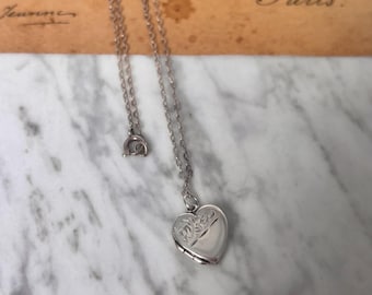 Vintage 1969 Joseph Smith Sterling Silver Heart Locket Necklace, Birmingham Hallmarked Engraved Ornamental Pendant