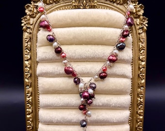 Solid 925 Sterling Silver Genuine Multicolour Freshwater Baroque Pearl Y-Drop Necklace 46.5cm