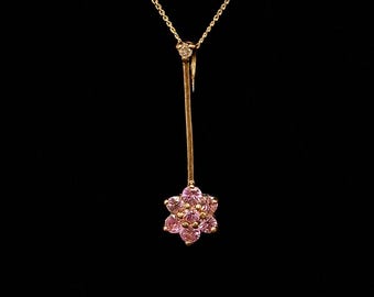 10K Gold Pink Sapphire Flower Necklace with Diamond Accent (45cm Chain)