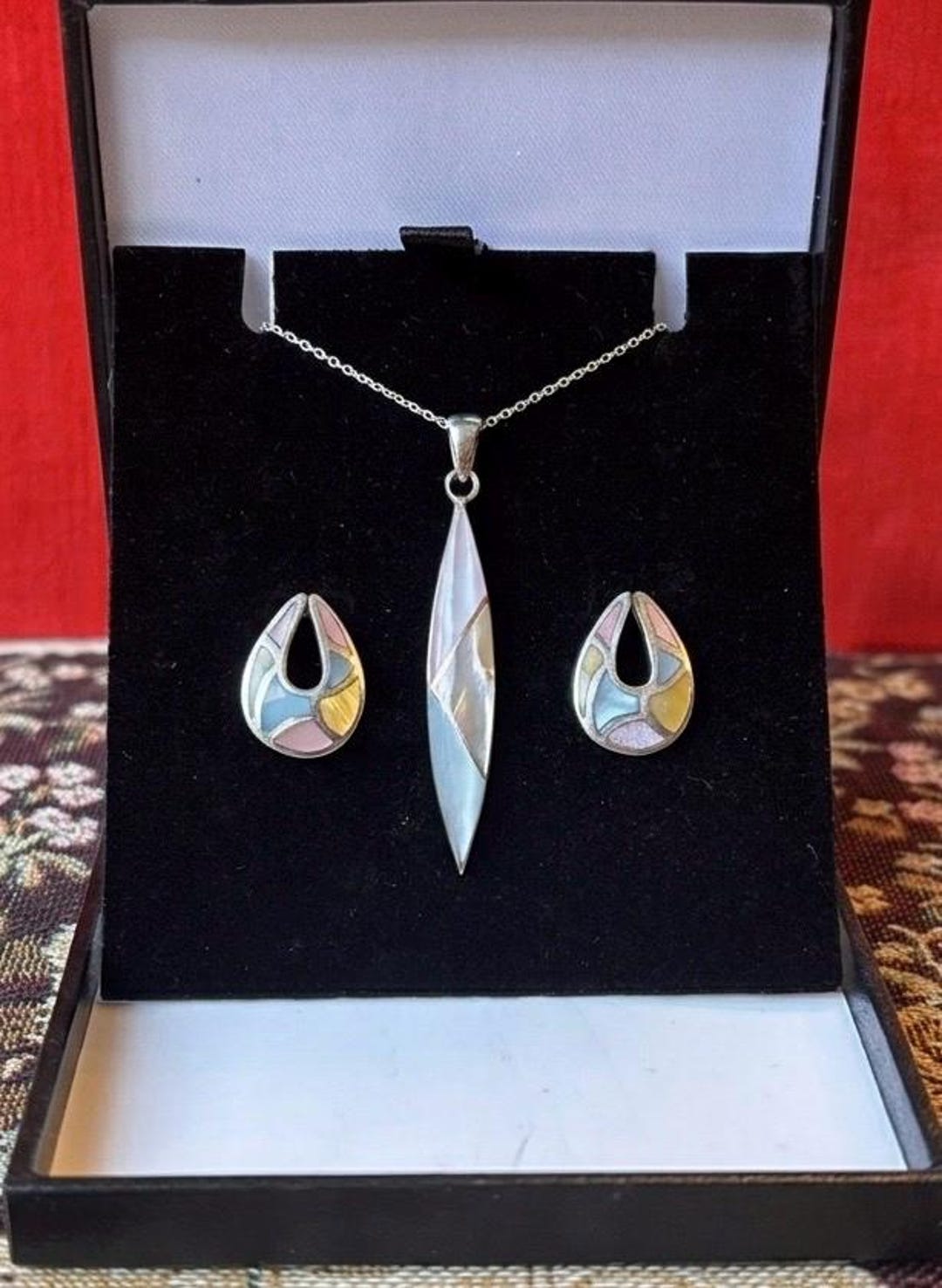 Vintage Sterling Silver 925 Mother of Pearl Inlay Jewellery Set ...