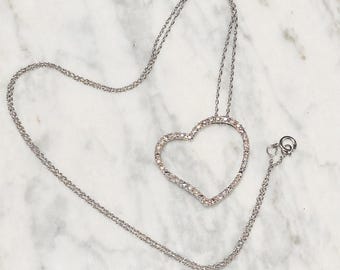 9ct White Gold 0.15ct Natural Diamond Open Heart Pendant Necklace IBB 45cm Chain