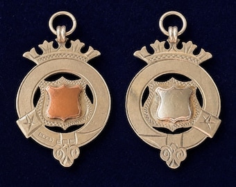 1911 Antique Edwardian/Victorian Sterling Silver 925 Double Sided Watch Chain Fob Rose Gold