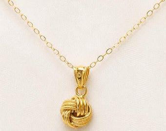 1970s Vintage 9ct Solid Yellow Gold Love Knot Pendant Chain Necklace